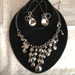 Silver tone necklace and earrings